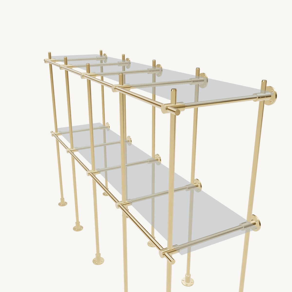 Wall-to-Floor/Countertop Brass Shelving System