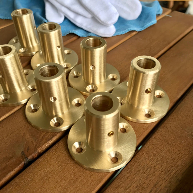 Solid brass Type E wall and ceiling flange fitting for pipe shelving