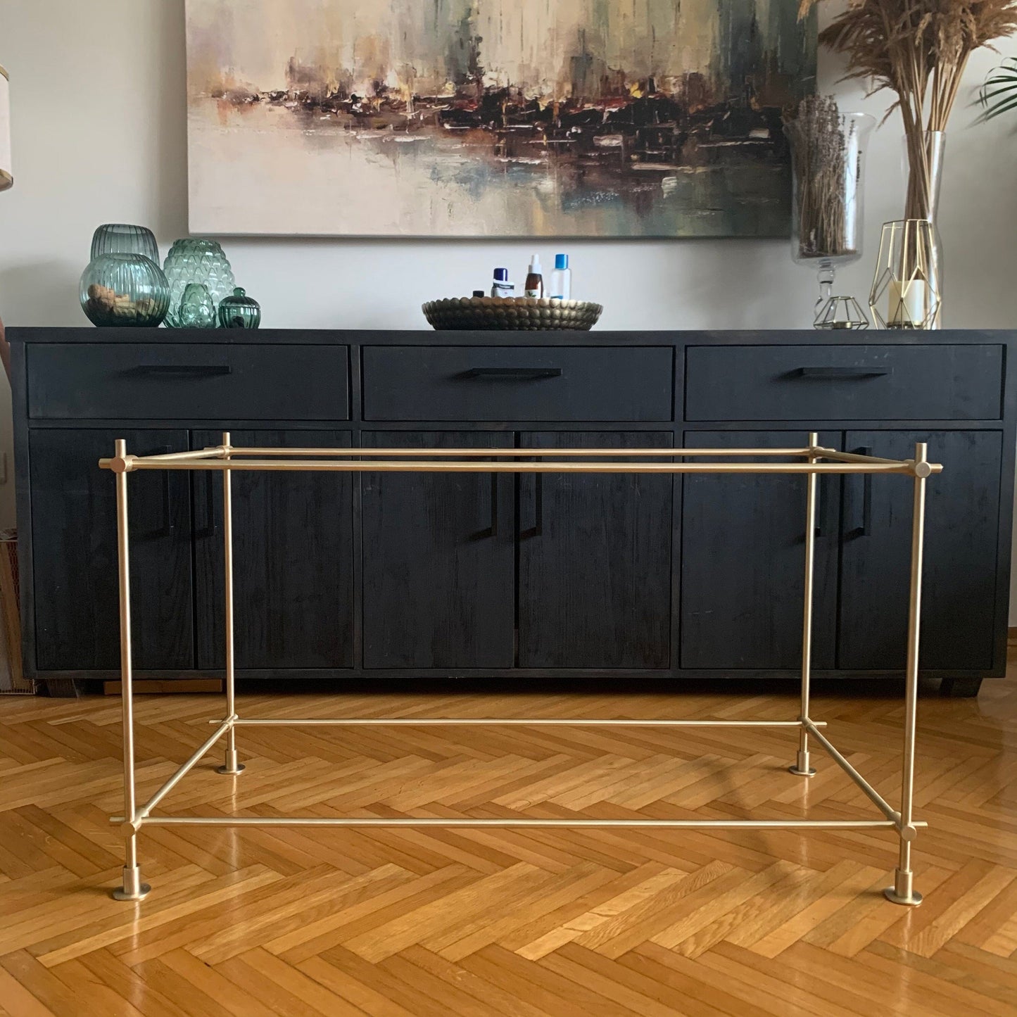 TYPE E - Unlacquered, satin brass fittings & brackets Brassshelf 